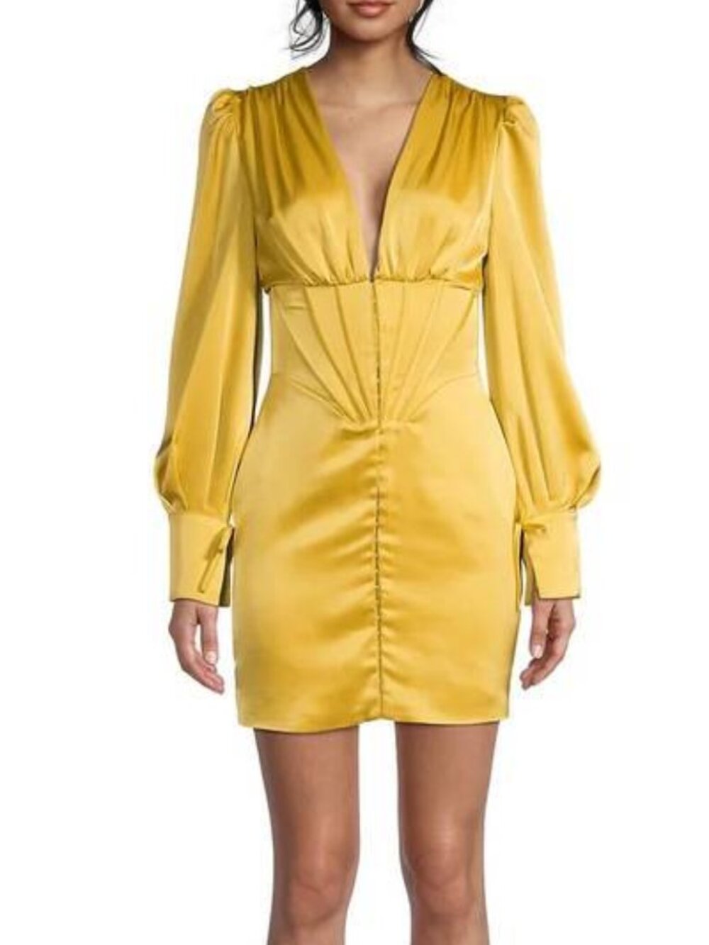 Yellow Satin Corset Mini Dress Long Sleeve Deep V NWT Size 4 (Multiple Available